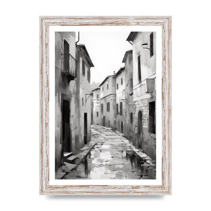 Serene Village Street in Monochrome