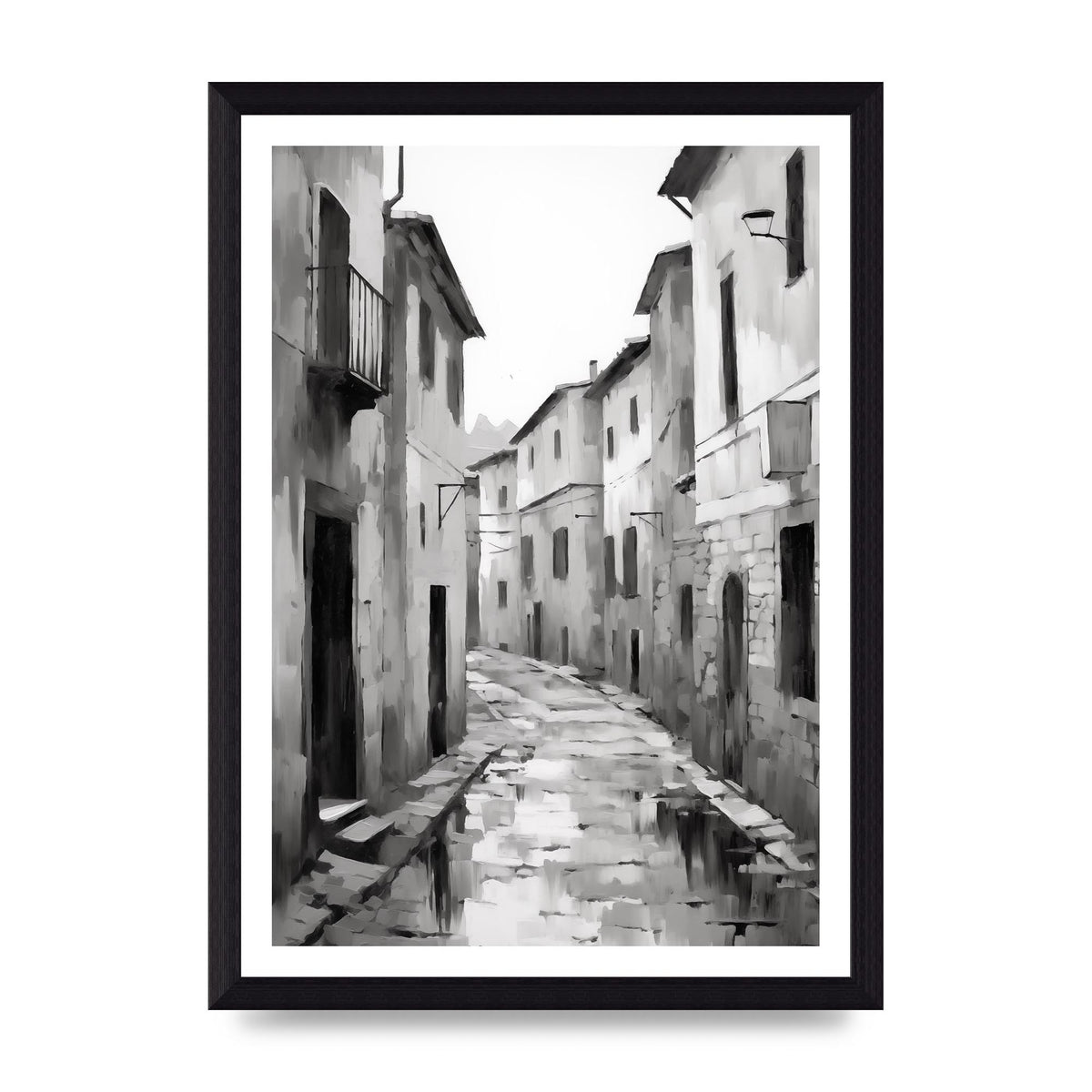 Serene Village Street in Monochrome
