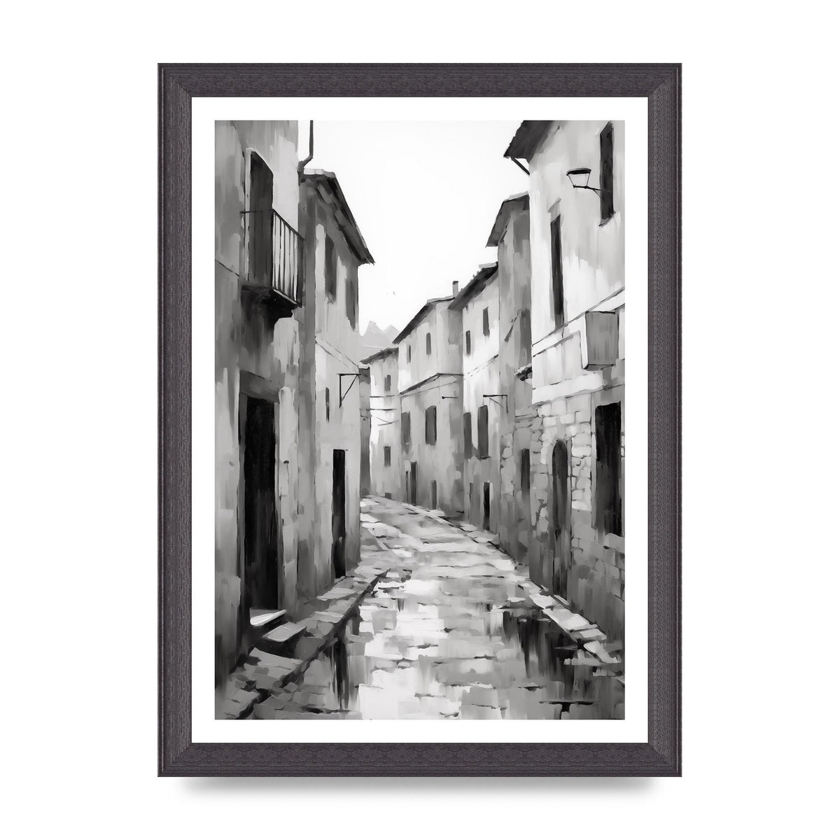 Serene Village Street in Monochrome