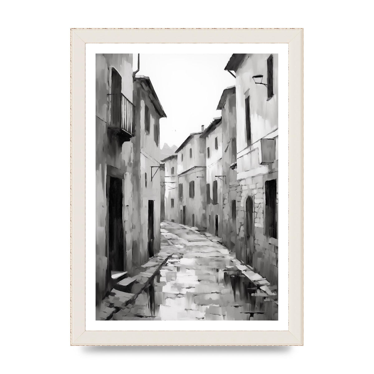 Serene Village Street in Monochrome