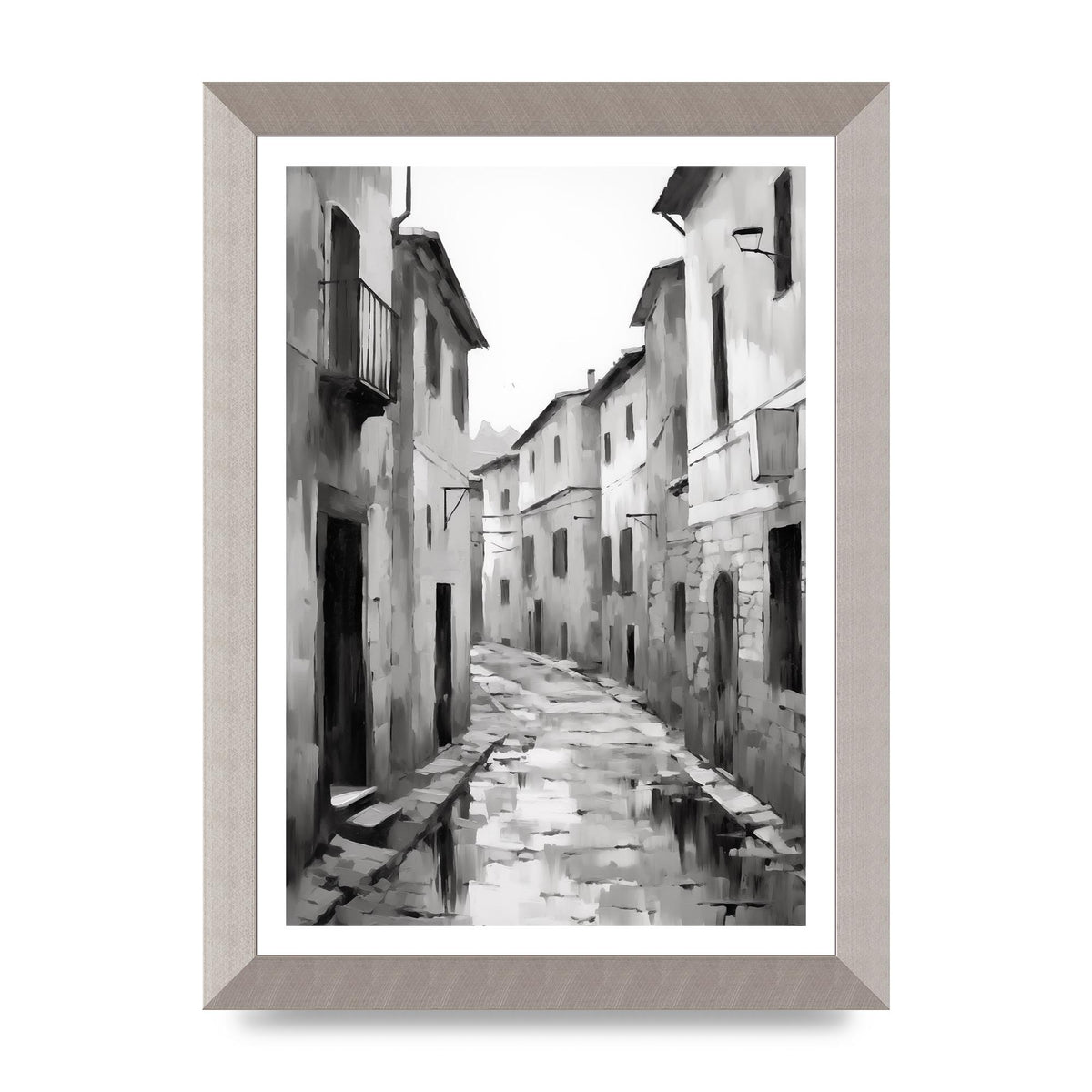 Serene Village Street in Monochrome