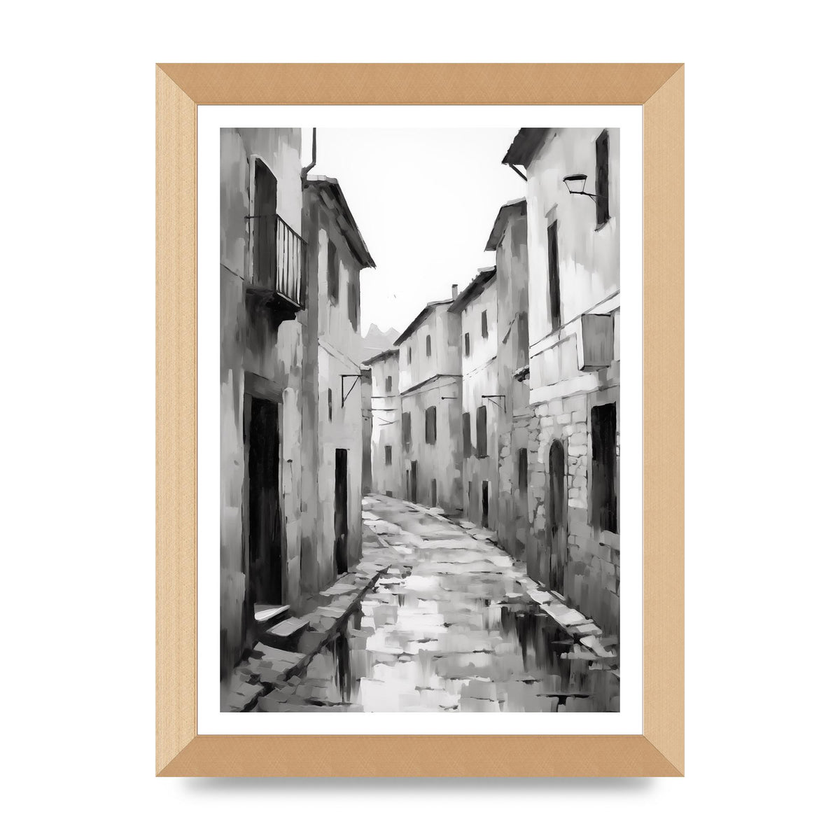 Serene Village Street in Monochrome
