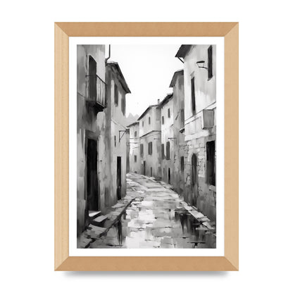 Serene Village Street in Monochrome