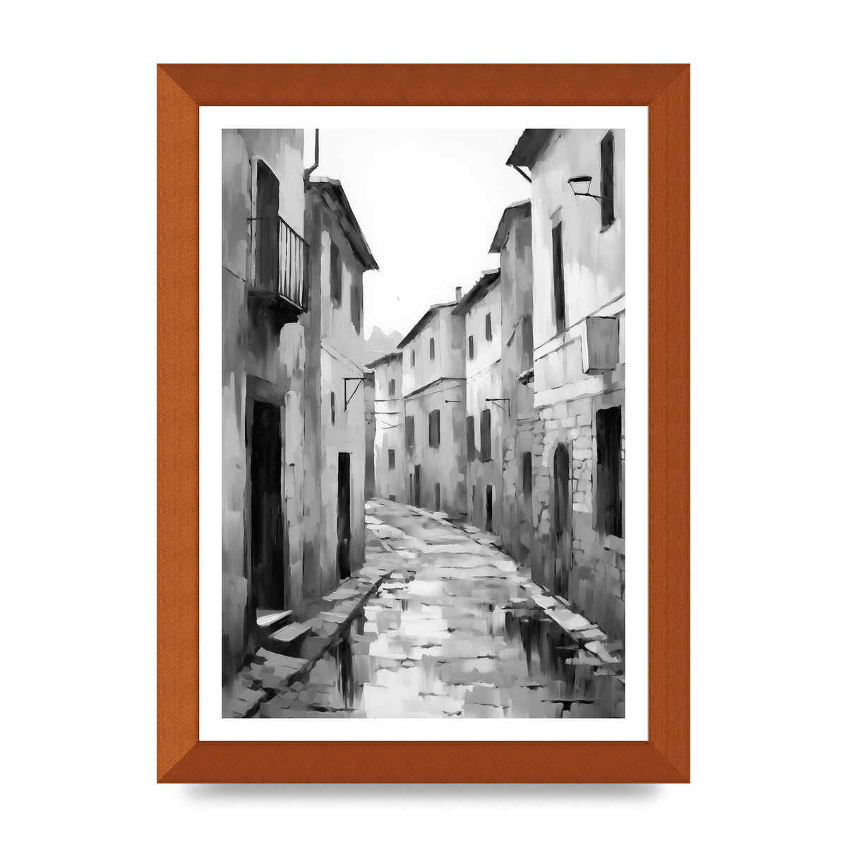 Serene Village Street in Monochrome
