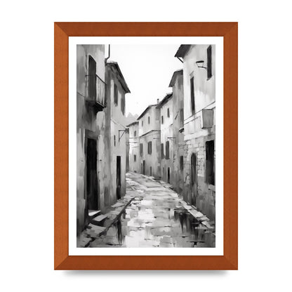 Serene Village Street in Monochrome
