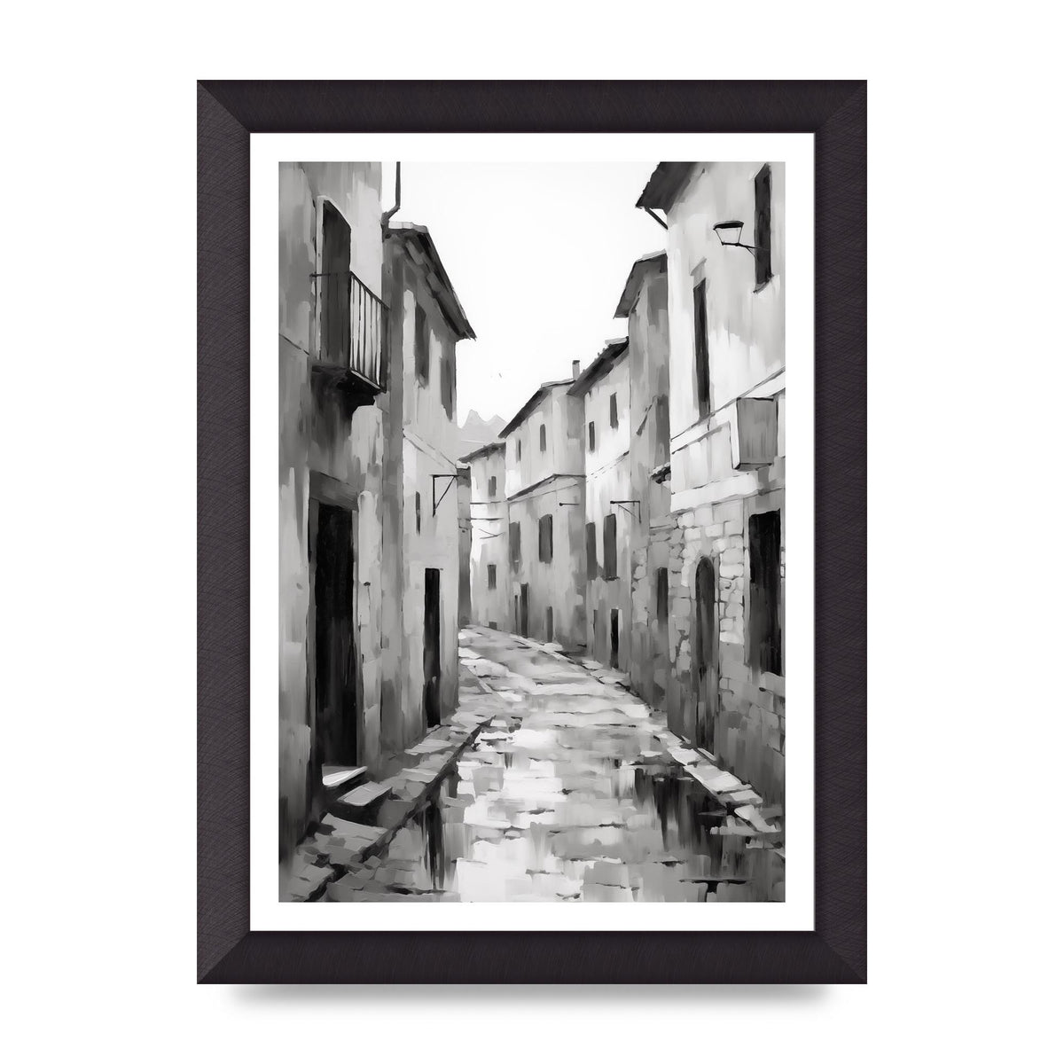 Serene Village Street in Monochrome
