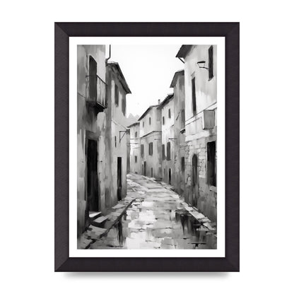 Serene Village Street in Monochrome