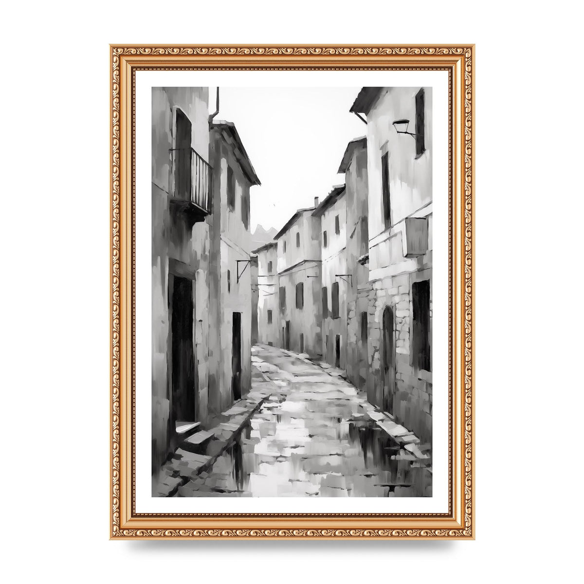 Serene Village Street in Monochrome