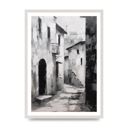 Minimalistic Black and White Village Street