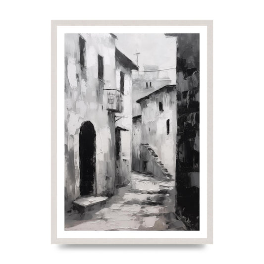 Minimalistic Black and White Village Street