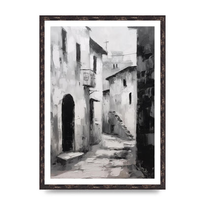 Minimalistic Black and White Village Street