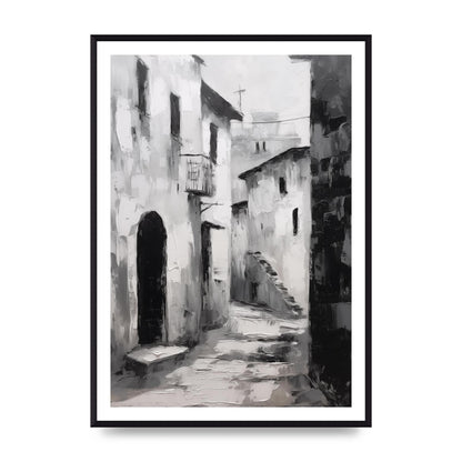 Minimalistic Black and White Village Street