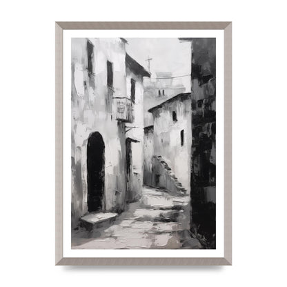 Minimalistic Black and White Village Street