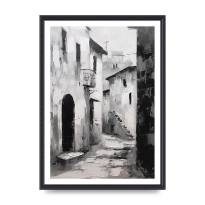 Minimalistic Black and White Village Street
