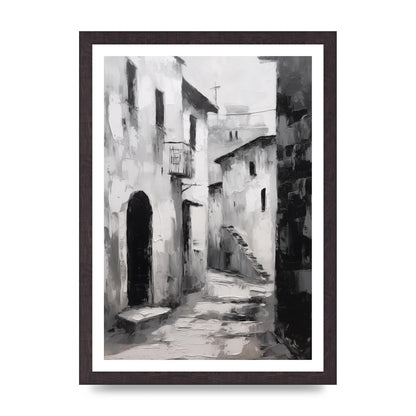 Minimalistic Black and White Village Street