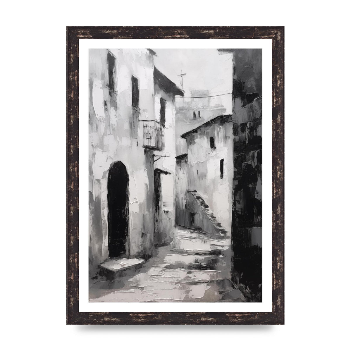 Minimalistic Black and White Village Street