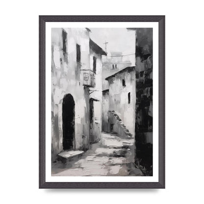Minimalistic Black and White Village Street