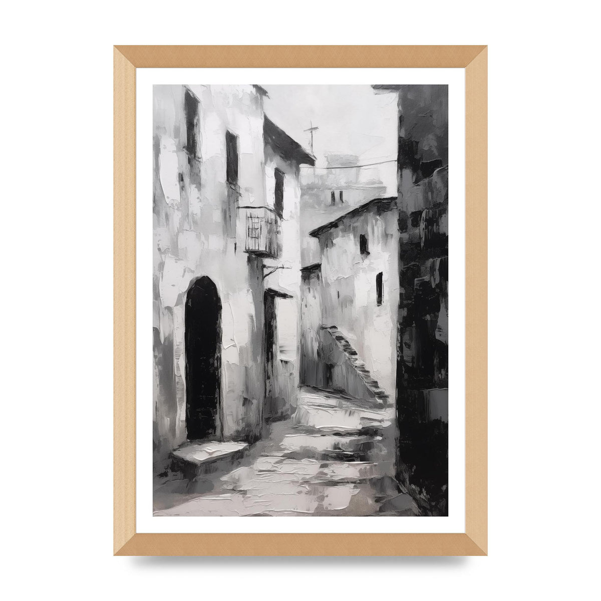 Minimalistic Black and White Village Street