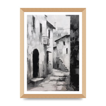 Minimalistic Black and White Village Street