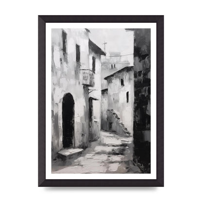 Minimalistic Black and White Village Street