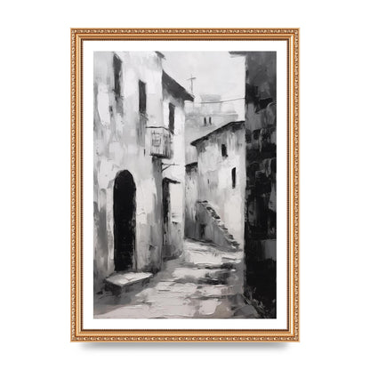 Minimalistic Black and White Village Street