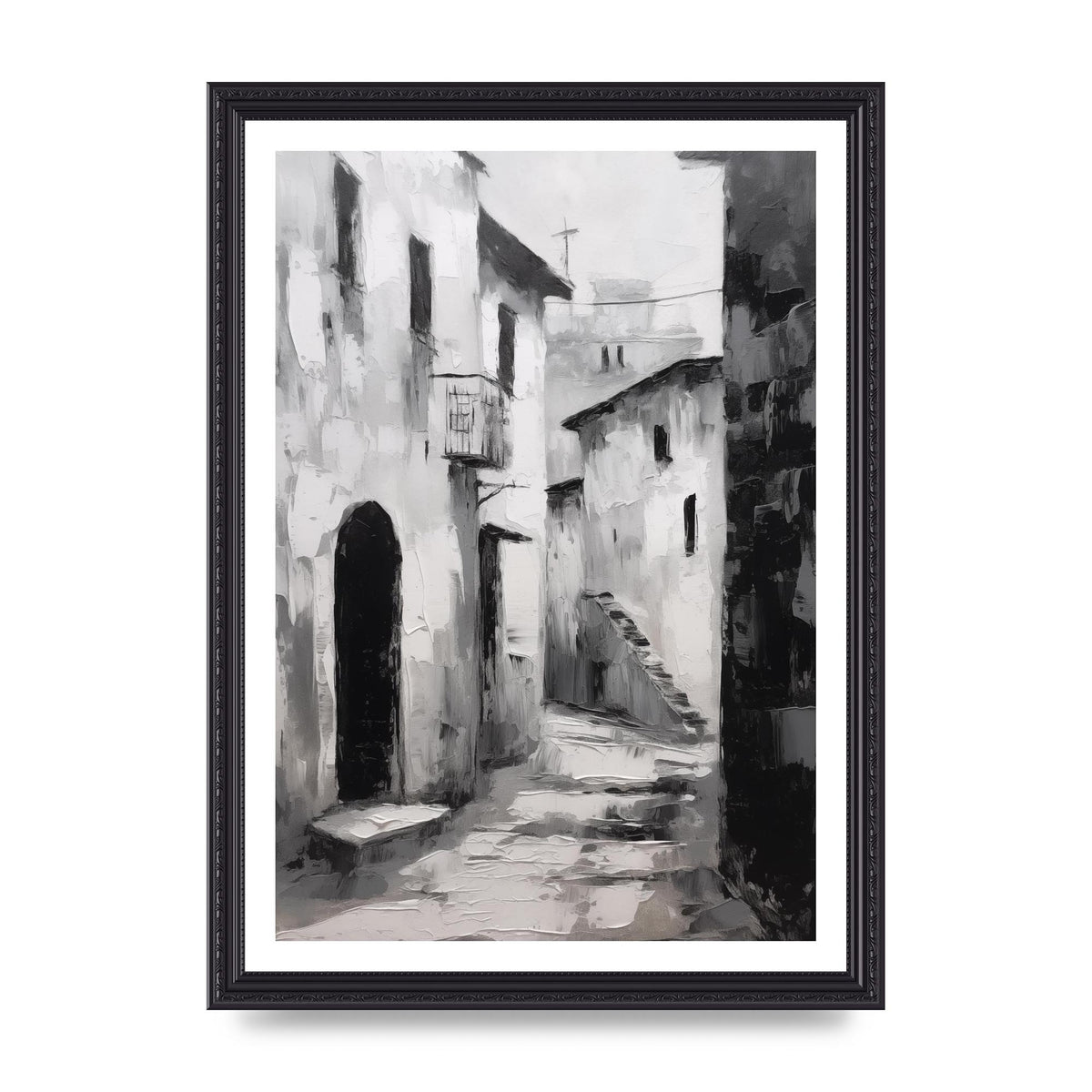 Minimalistic Black and White Village Street
