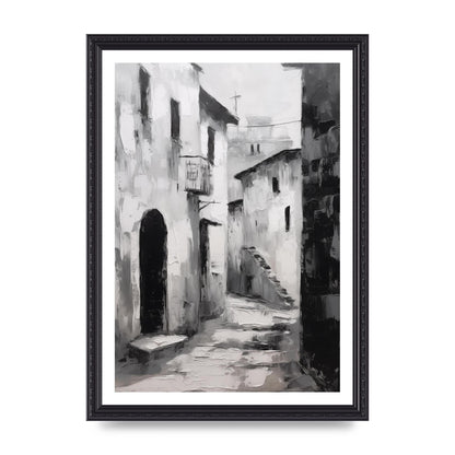 Minimalistic Black and White Village Street