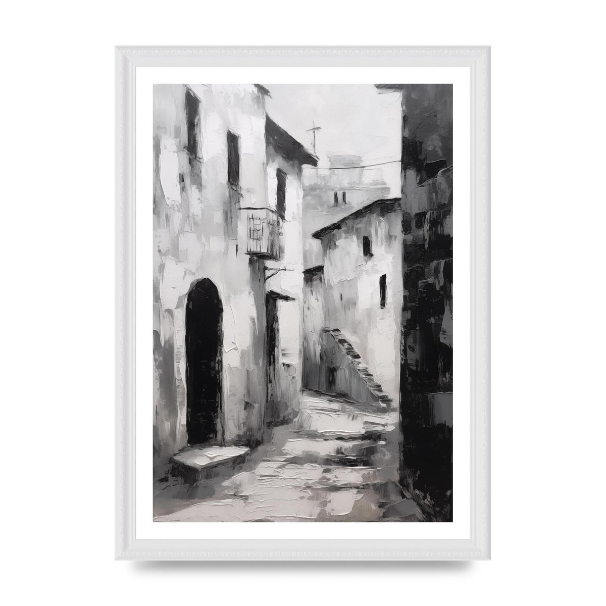 Minimalistic Black and White Village Street