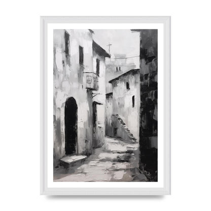Minimalistic Black and White Village Street