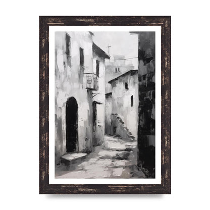Minimalistic Black and White Village Street