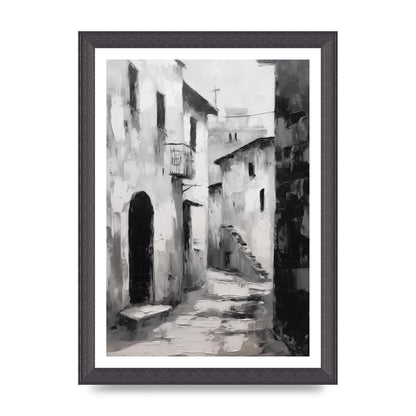 Minimalistic Black and White Village Street