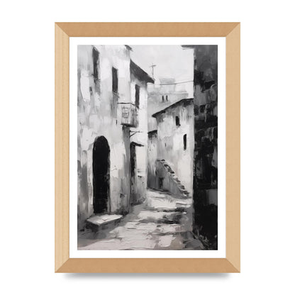 Minimalistic Black and White Village Street