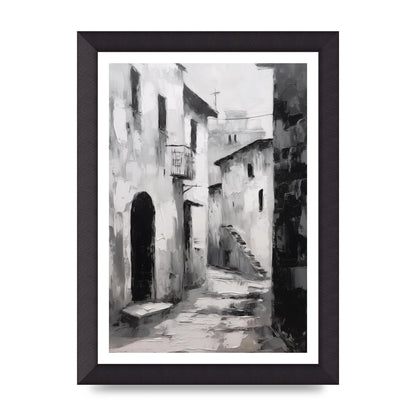 Minimalistic Black and White Village Street