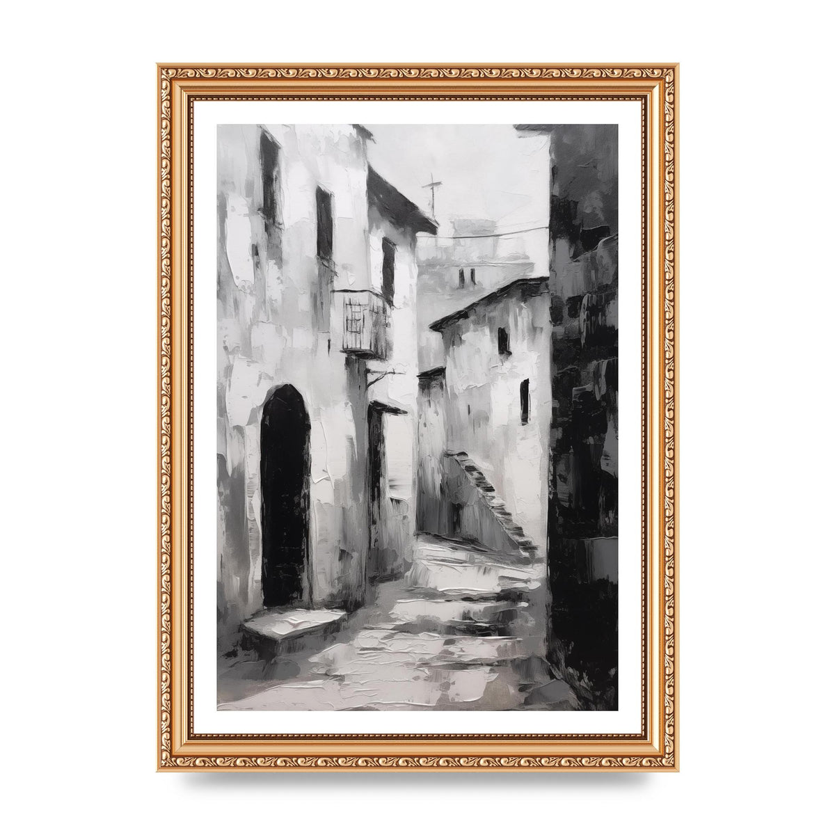 Minimalistic Black and White Village Street