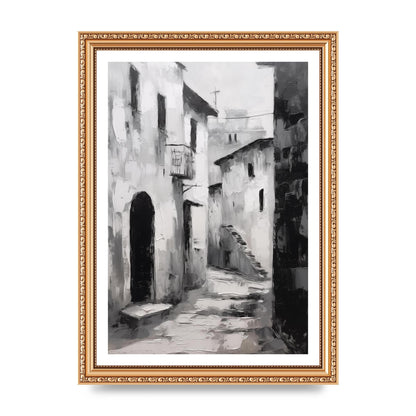 Minimalistic Black and White Village Street