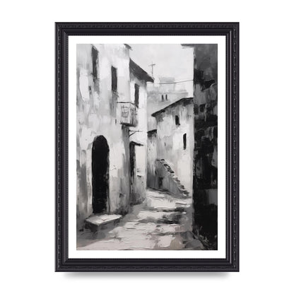 Minimalistic Black and White Village Street