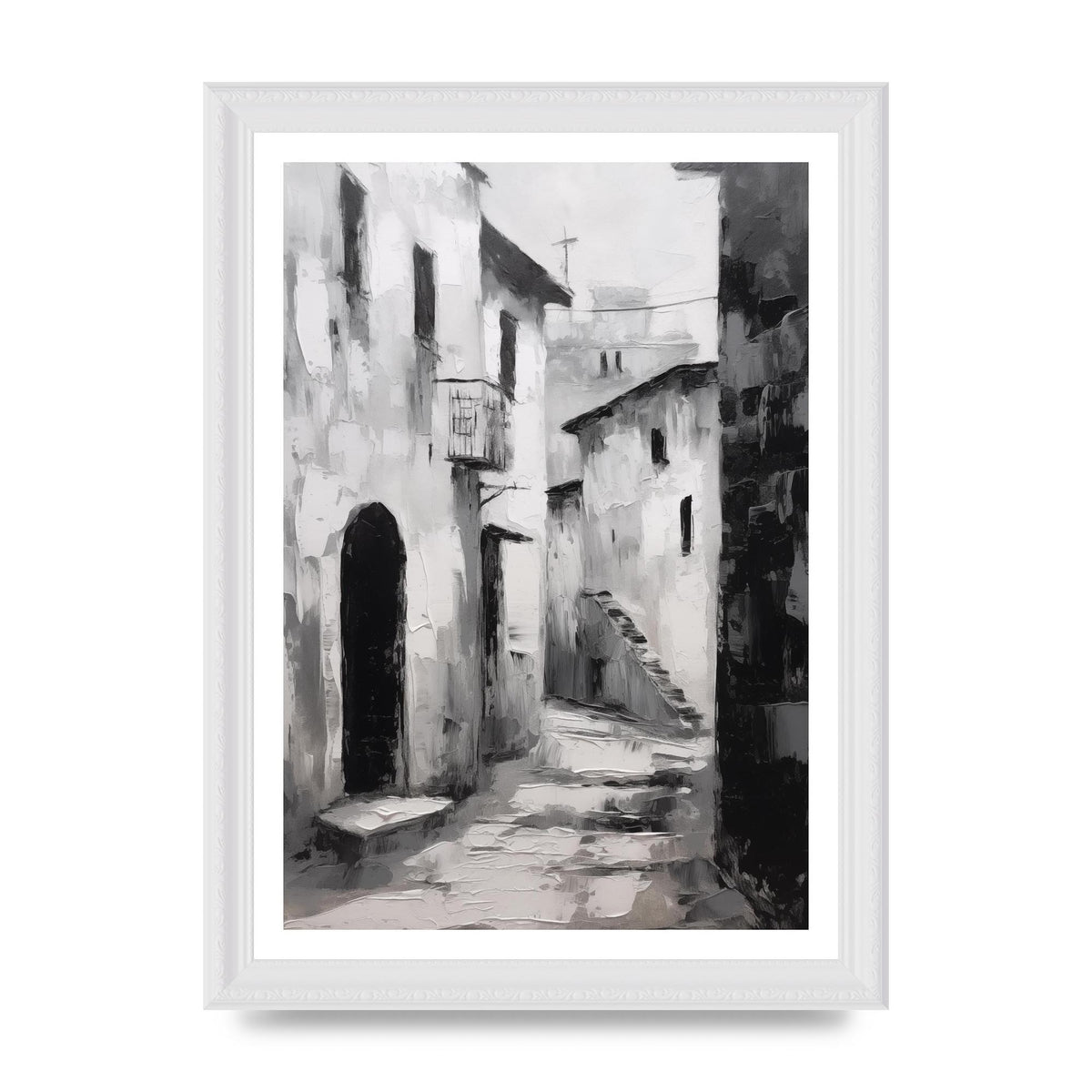 Minimalistic Black and White Village Street