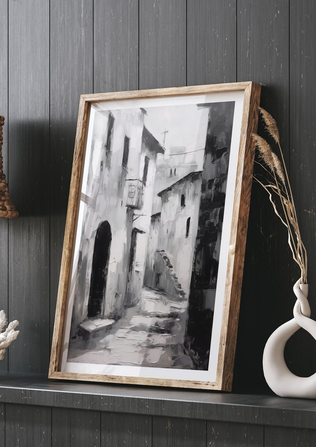 Minimalistic Black and White Village Street