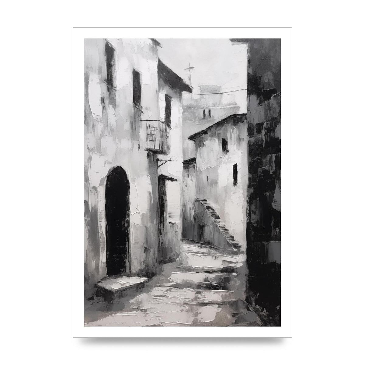 Minimalistic Black and White Village Street