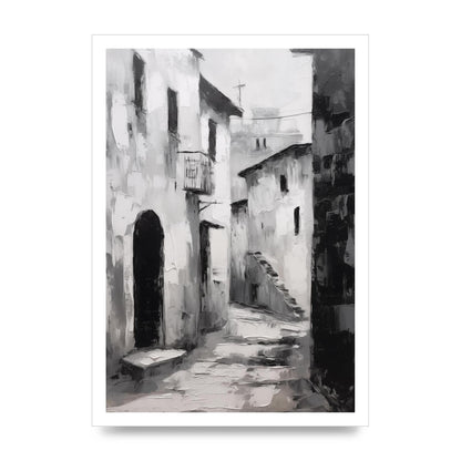 Minimalistic Black and White Village Street