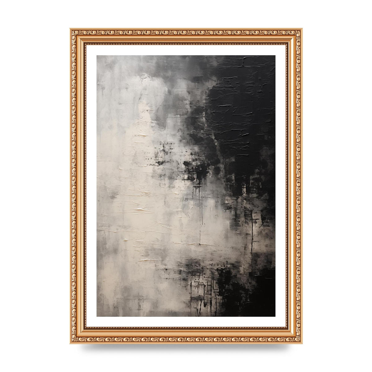 Encaustic Abstract with Depth in Black and White