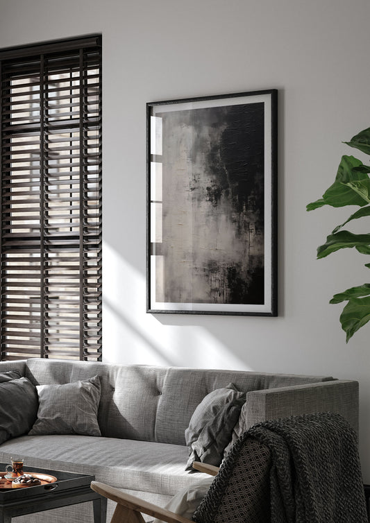 Encaustic Abstract with Depth in Black and White