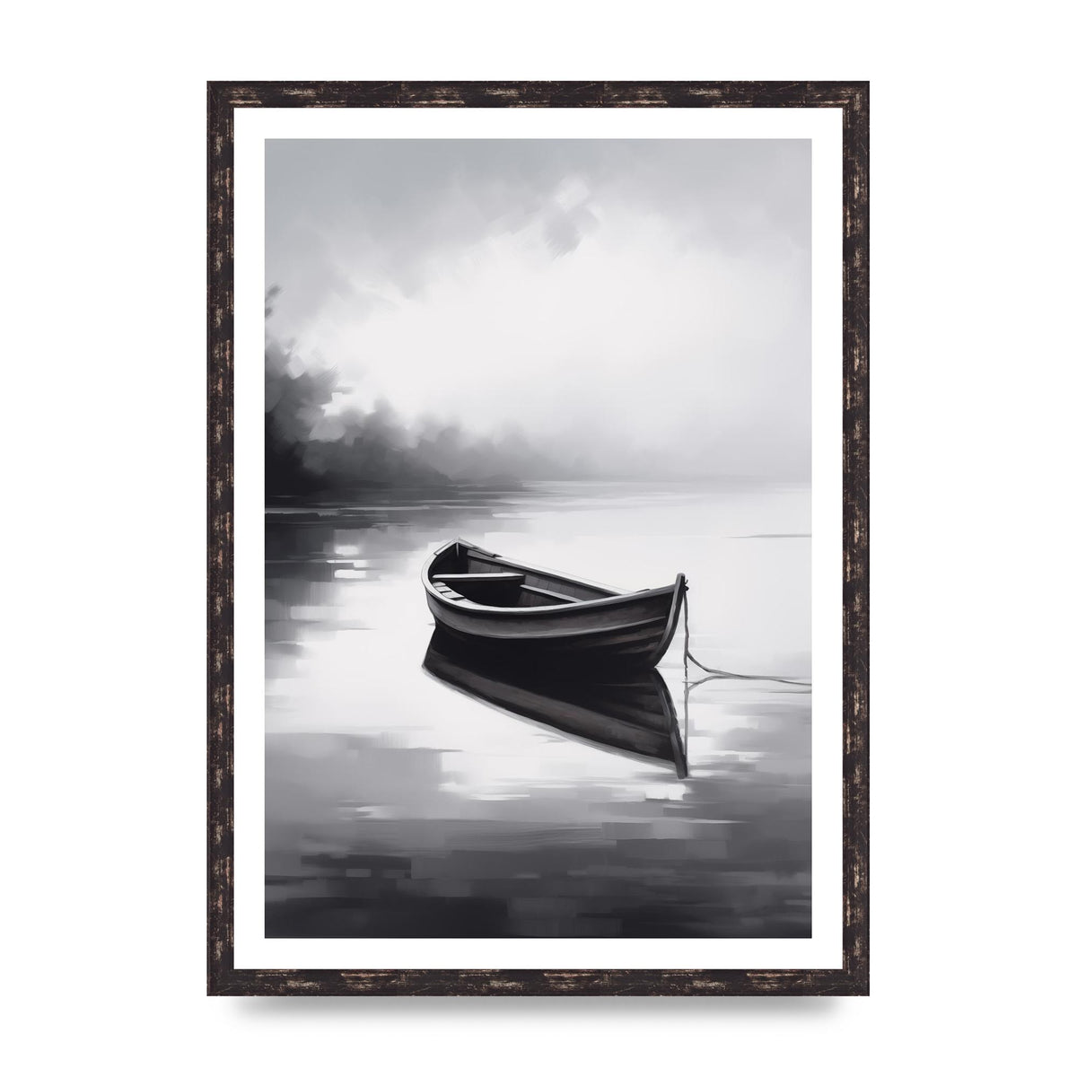 Solitary Boat on Serene Lake Painting