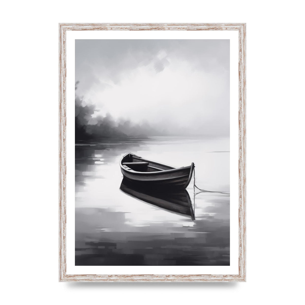 Solitary Boat on Serene Lake Painting