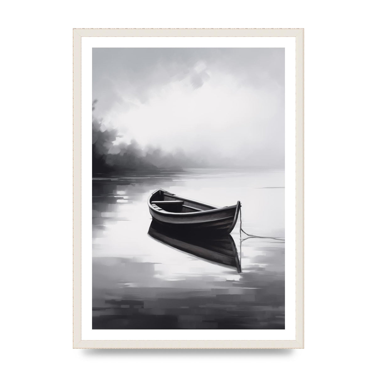 Solitary Boat on Serene Lake Painting