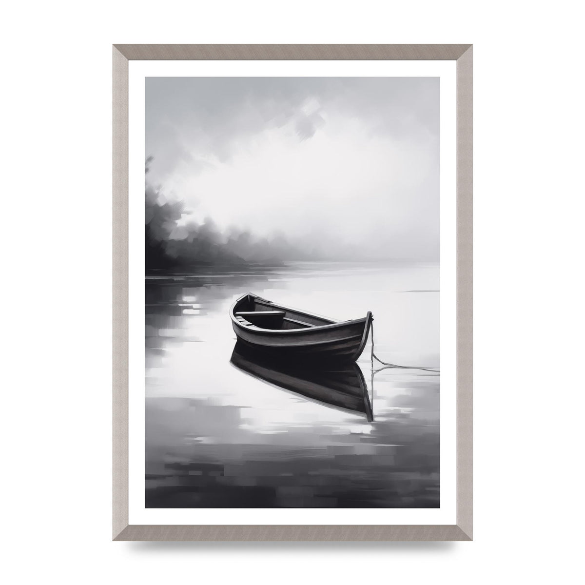 Solitary Boat on Serene Lake Painting