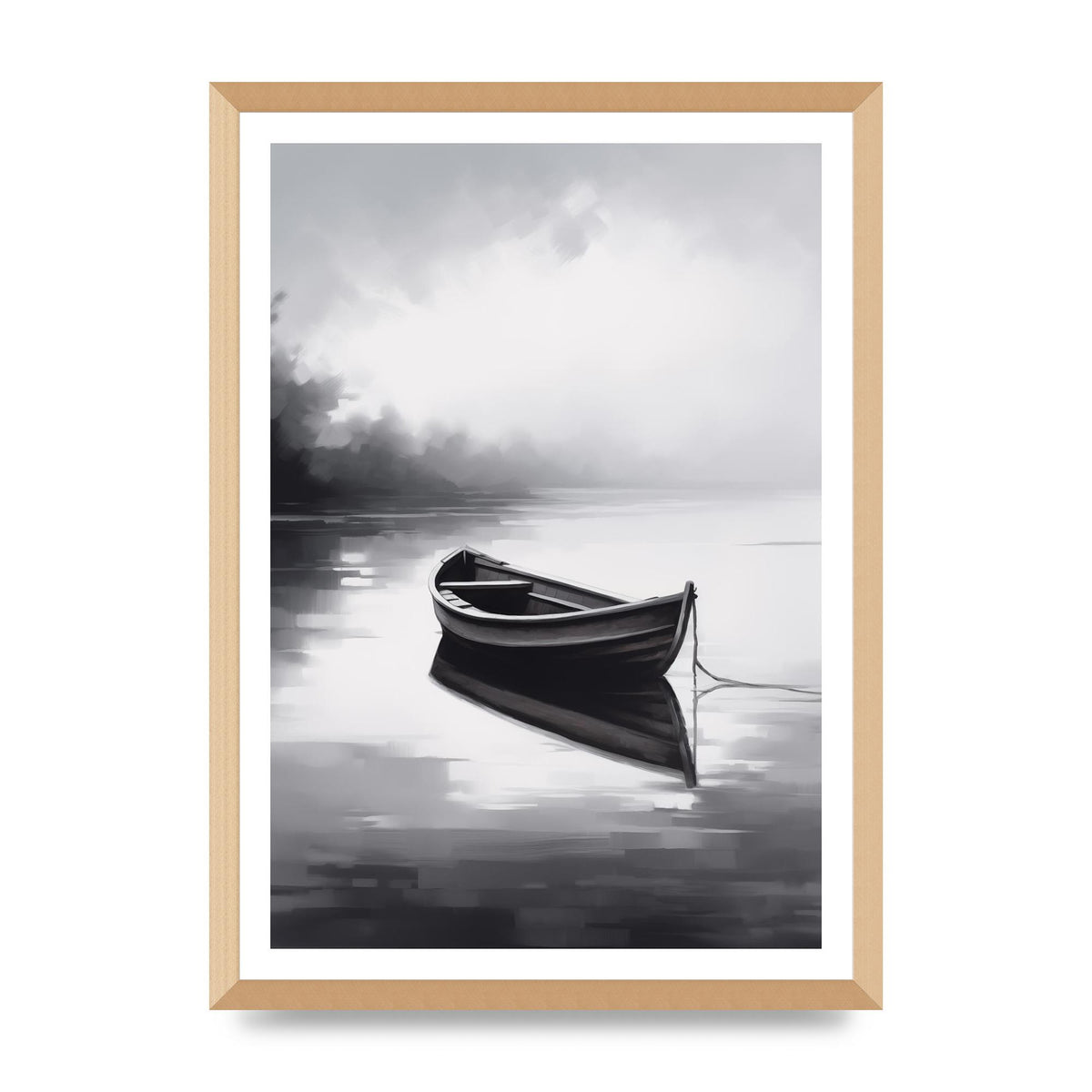 Solitary Boat on Serene Lake Painting