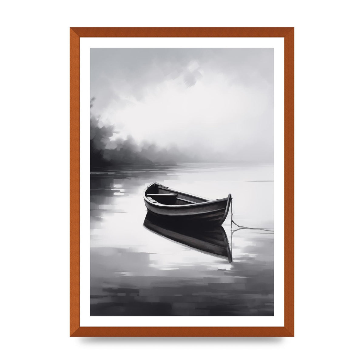 Solitary Boat on Serene Lake Painting