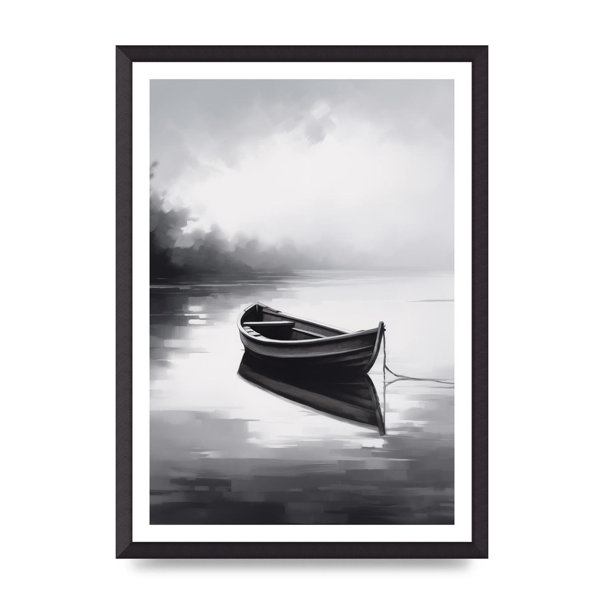 Solitary Boat on Serene Lake Painting