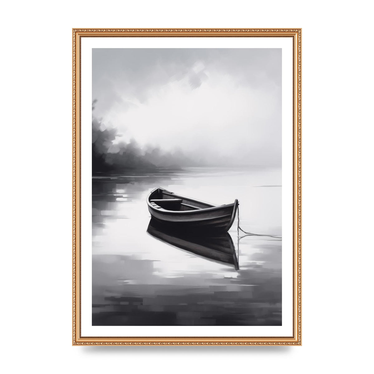Solitary Boat on Serene Lake Painting